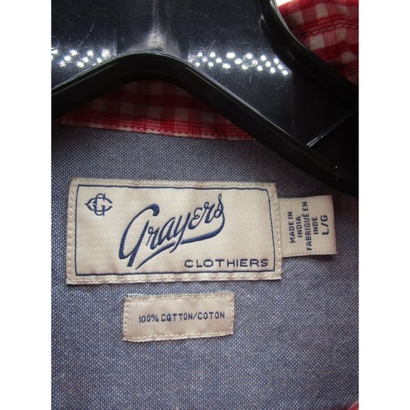 Grayers Shirt Large White Button Up Plaid Logo Loose Long Sleeve Cotton - Picture 10 of 11